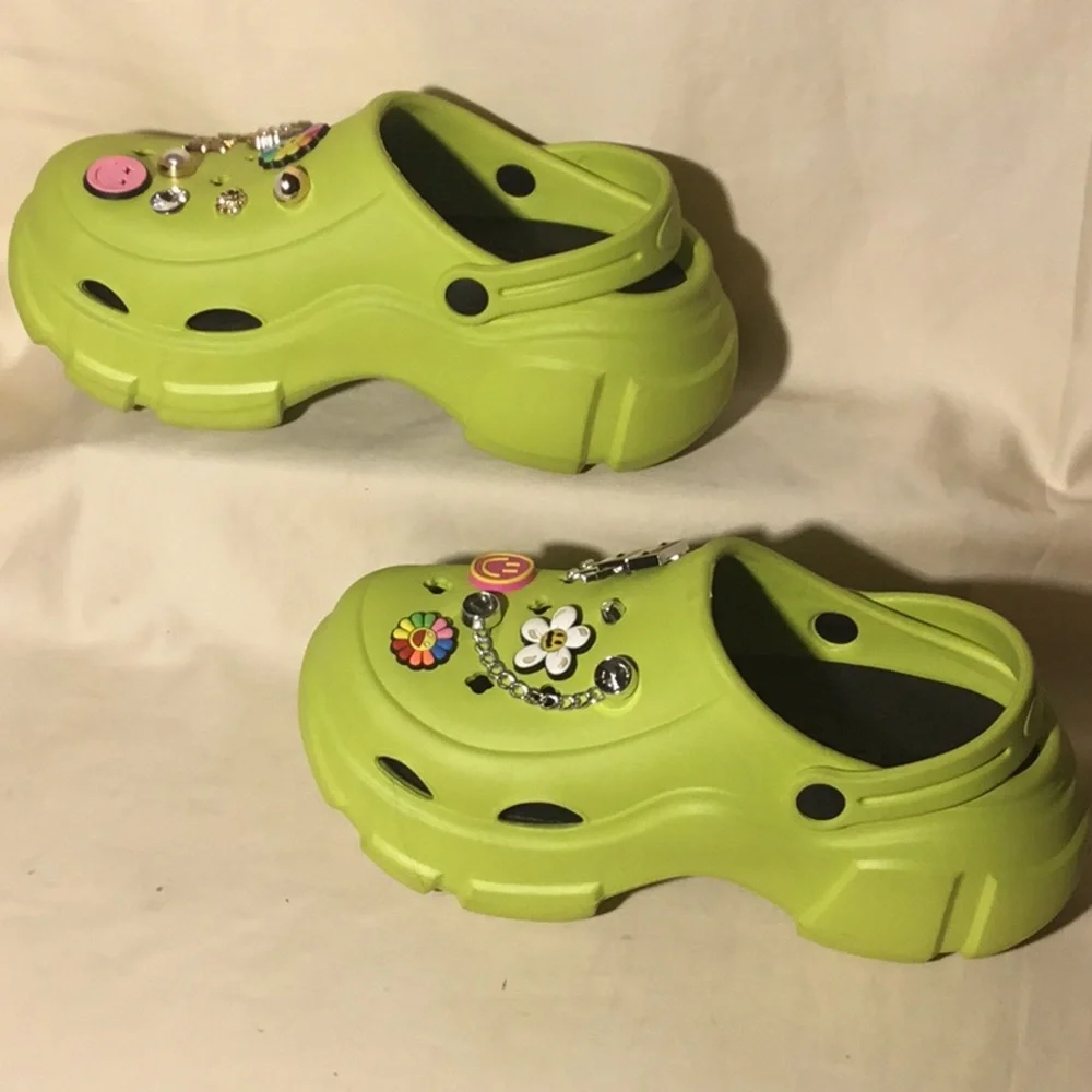Ash Kids Lime Green Clog Sandals with Decorative Charms